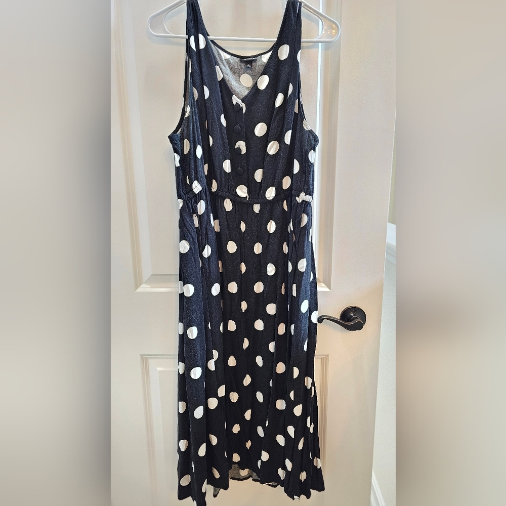 Torrid Black & White Dot Challis Retro Skater Midi Dress - Picture 2 of 9